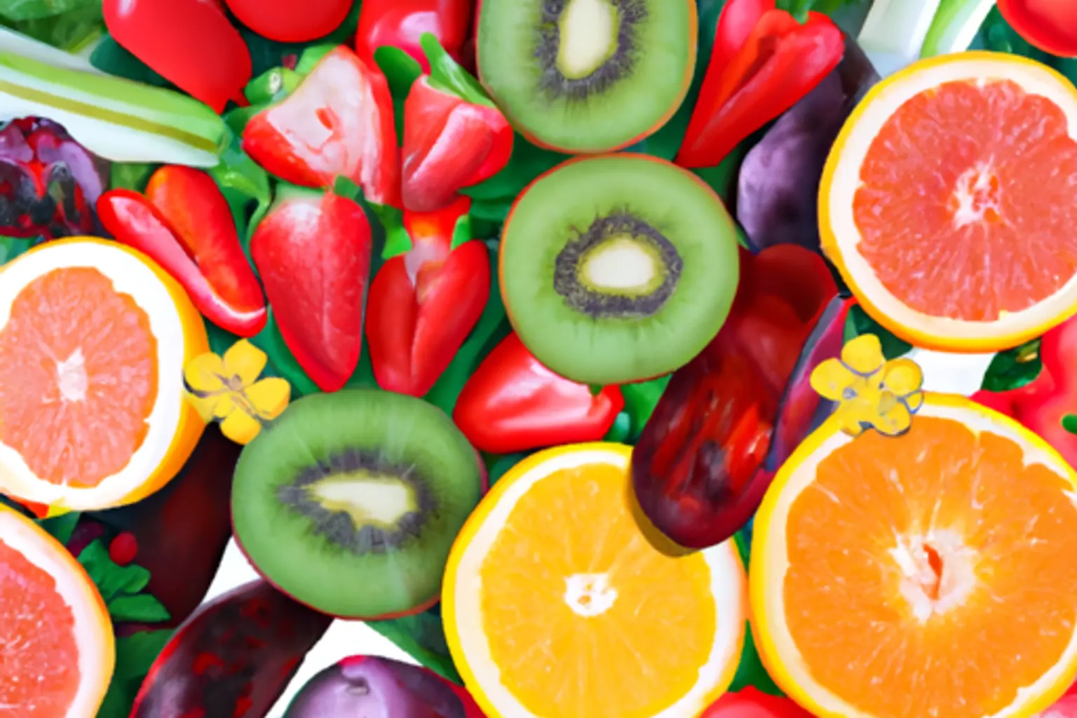 Färska citrusfrukter, bär och paprika rika på C-vitamin