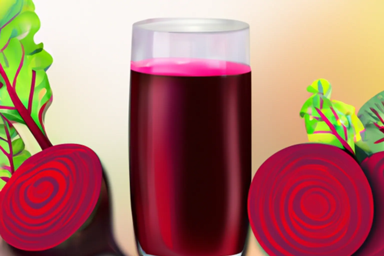 Ett glas färskpressad rödbetsjuice med rödbetor i bakgrunden